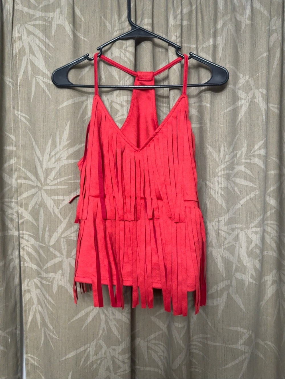Red Faux Suede Fringe Festival Tank Top | M
